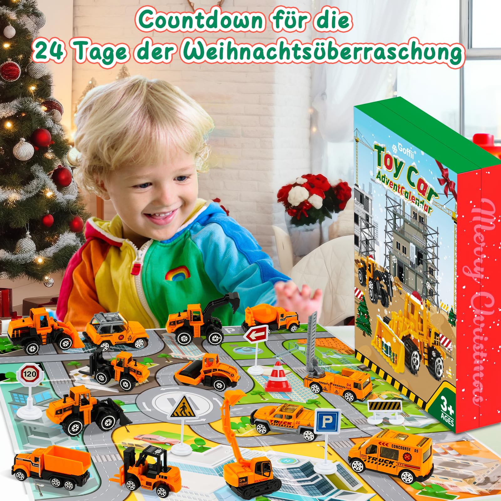 Adventskalender Kinder, Adventskalender 2025 KINDER Auto Spielzeug ab 3 4 5 6 Jahre Junge Mädchen Weihnachtskalender 2025 Weihnachtsgeschenke zum Befüllen Baustelle Fahrzeug Geschenk für Kind