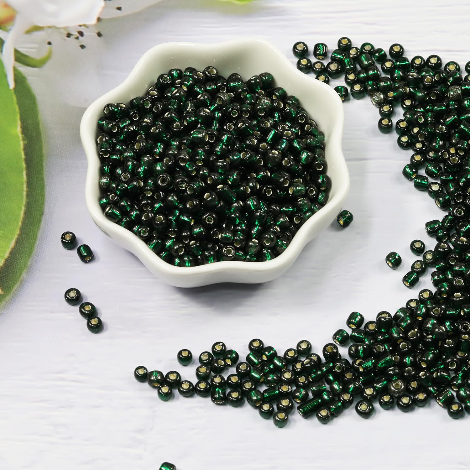Tibaoffy Transparent Dark Green with Silver Lined Beads Size 6/0 Crafts Glass Seed Beads 4mm for Jewelry Making (Total About 100g About 1200pcs) - Image 2