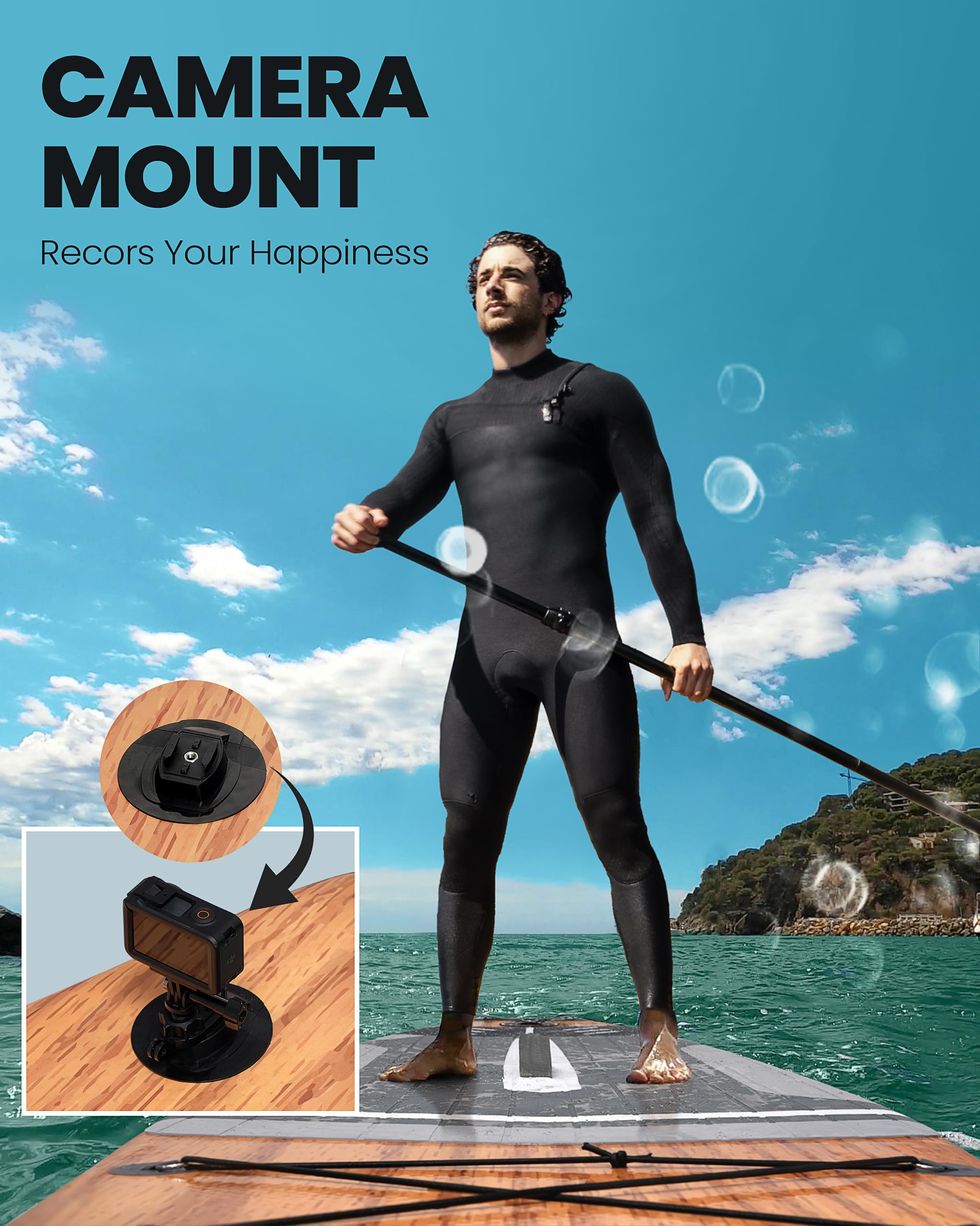 Tabla de surf de pie con remo, accesorios que incluyen remo de doble uso y asiento para kayak, remo de pie con gran estabilidad, remo para remo de pie