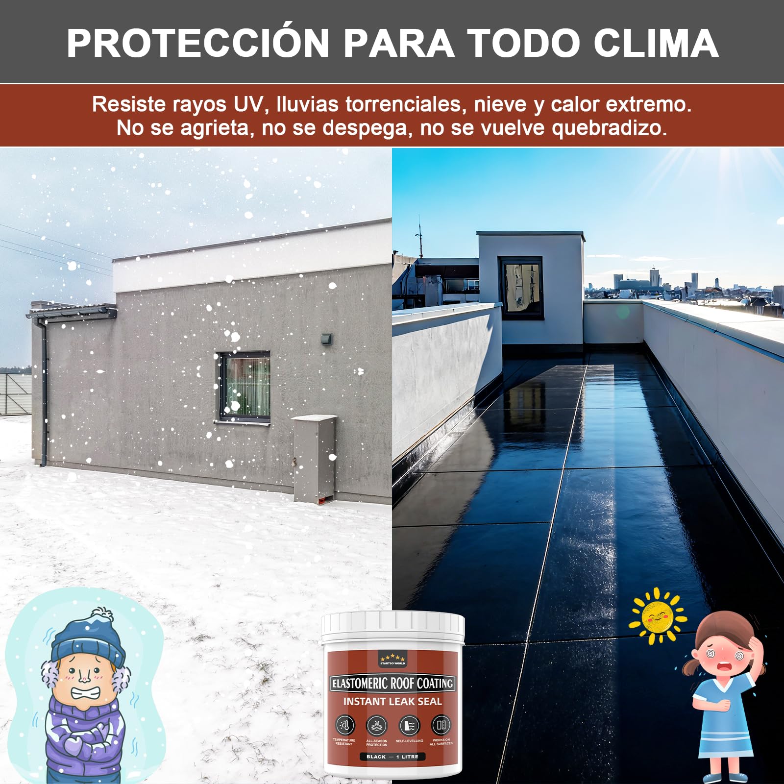 Caucho líquido impermeabilizante 1 L negro – membrana elástica sin imprimación para tejados, revestimiento impermeable para terrazas, canalones, hormigón, madera y metal