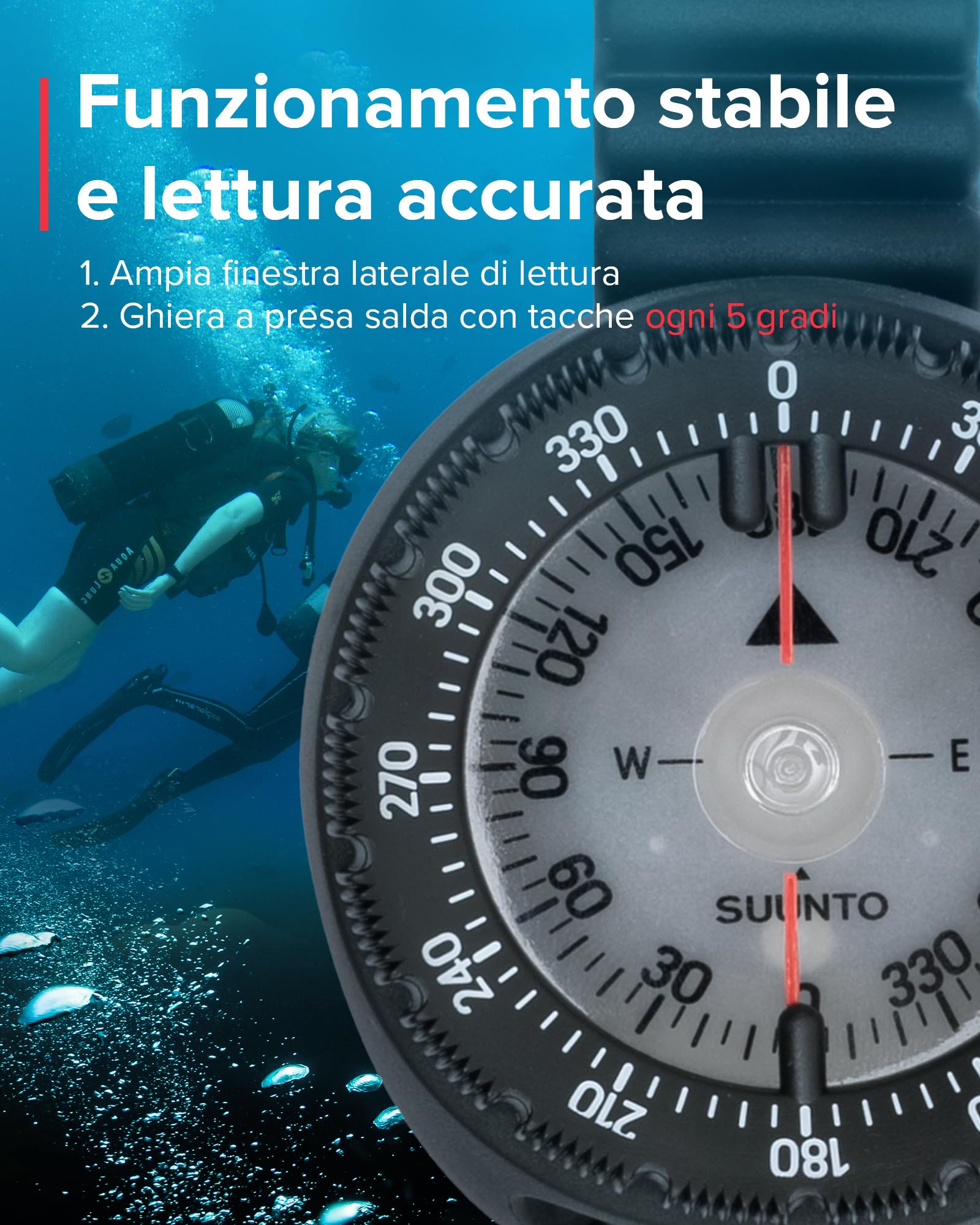 SUUNTO Dive SK-8 Bussola Subacquea Professionale, Compass Impermeabile, Quadrante Fosforescente, Ampia Finestra di Lettura Laterale, Visibilità Ottimale Navigazione Precisa per Esplorazioni Subacquee