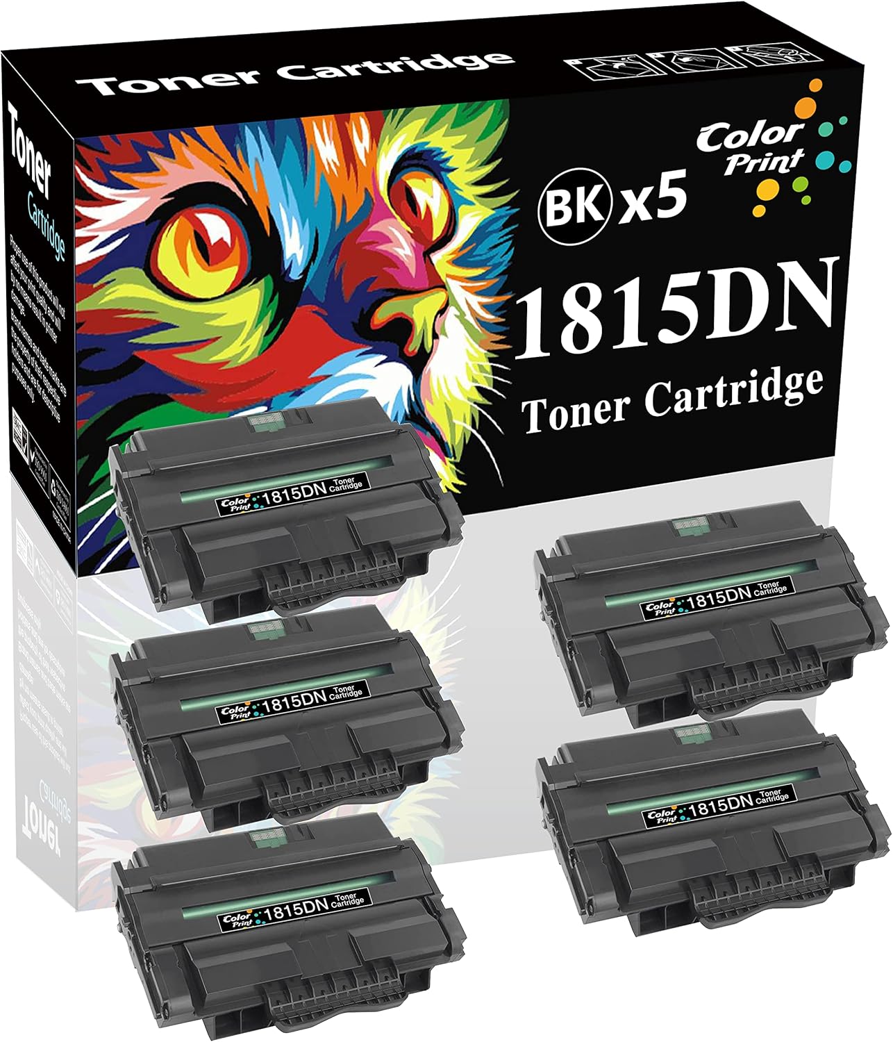 (5-Pack, Black) ColorPrint Compatible 1815 Toner Cartridge Replacement for Dell 1815dn 1815 310-7943 NF485 PF658 RF223 PF656 310-7945 ug297 Multifunction Printer