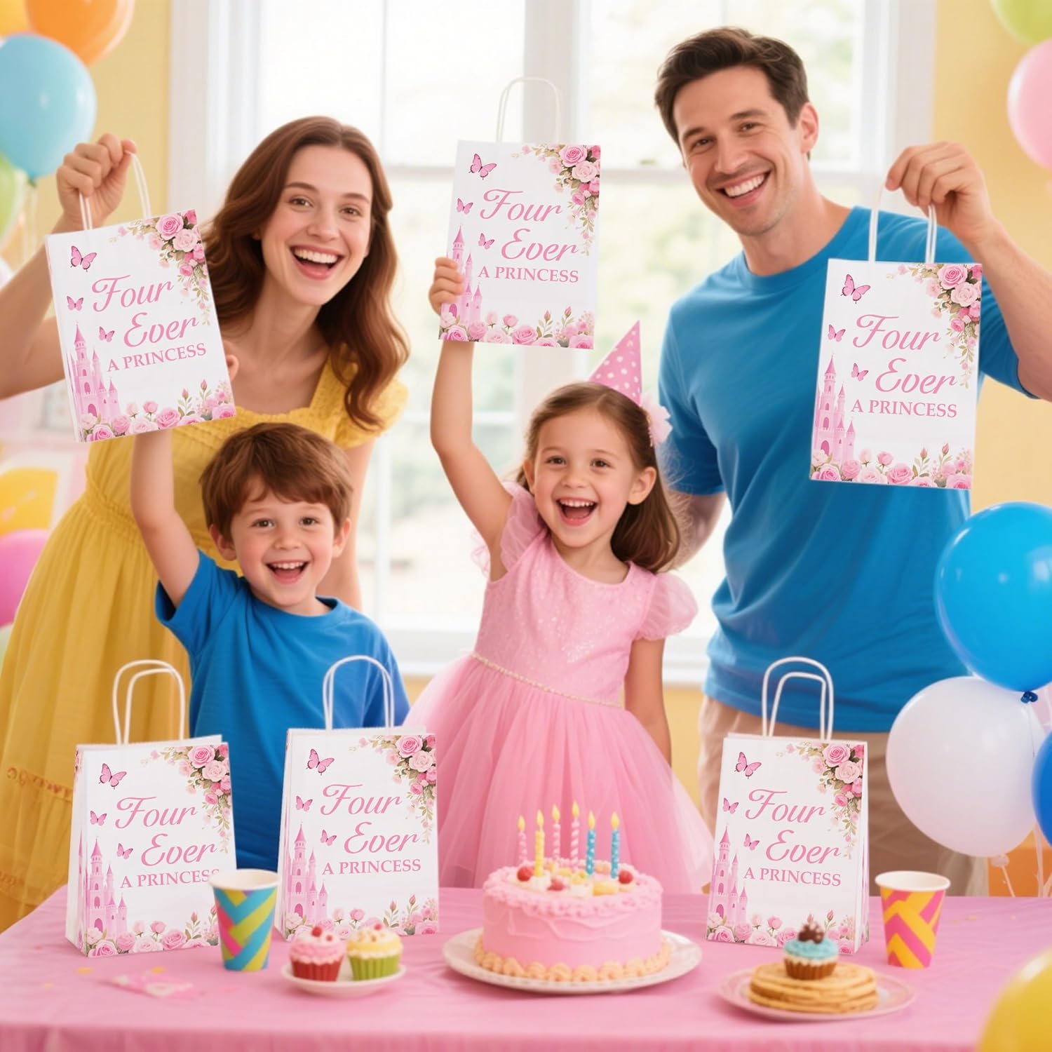 SJcysrilla 20PCS Four Ever A Princess Goodie Bags Princess Themed 4th Birthday Party Decorations Treat Bags with Handles Castle Themed 4 Years Old Birthday Party Supplies - Image 6