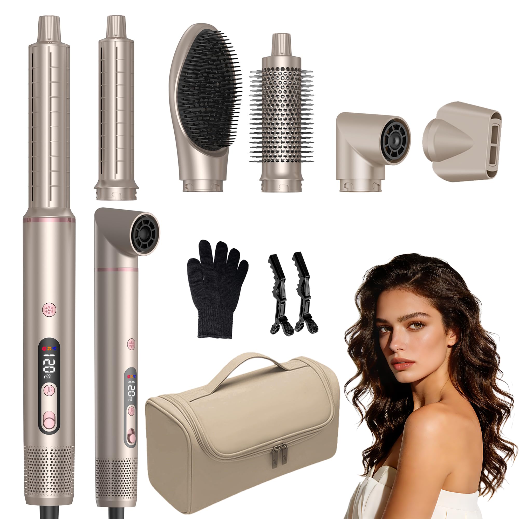 UKLISS Hairstyler 6 in 1, 1400w Ionen Haartrockner, 110,000RPM High Speed Pro Airstyler Haarstyler mit 32mm Air Lockenstab, Air Brush | Rundbürstenföhn Multistyler Schnelles Styling für Alle Haartypen