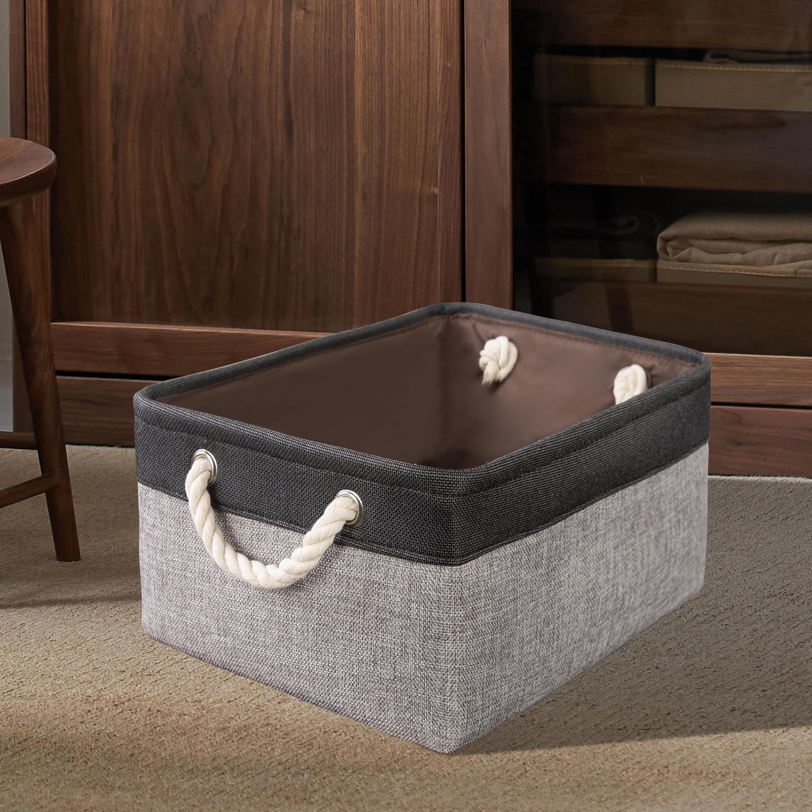 SAMORADREA Aufbewahrungskörbe und dekorative Körbe, Stoff-Aufbewahrungswürfel, Behälter mit Griffen für Büro, Zuhause, Bücher, Kleidung, Schlafzimmer, Schrank, 8 Stück (Schwarz/Grau)