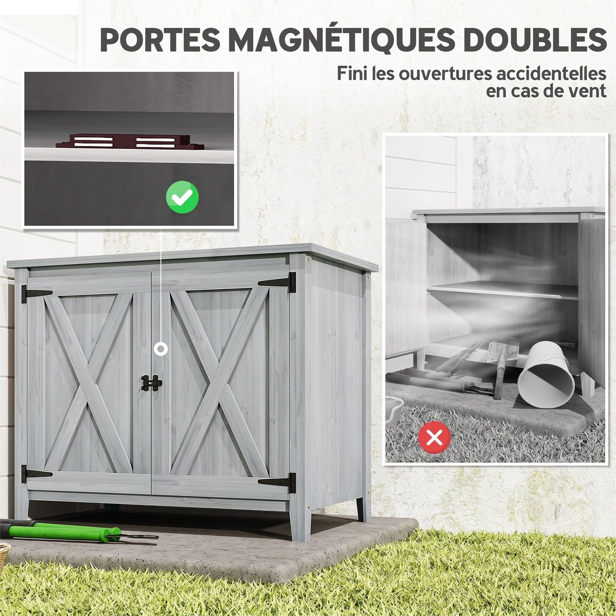 Outsunny Armoire de Jardin en Bois Étagères 110 x 60 x 88,5 cm Gris Clair