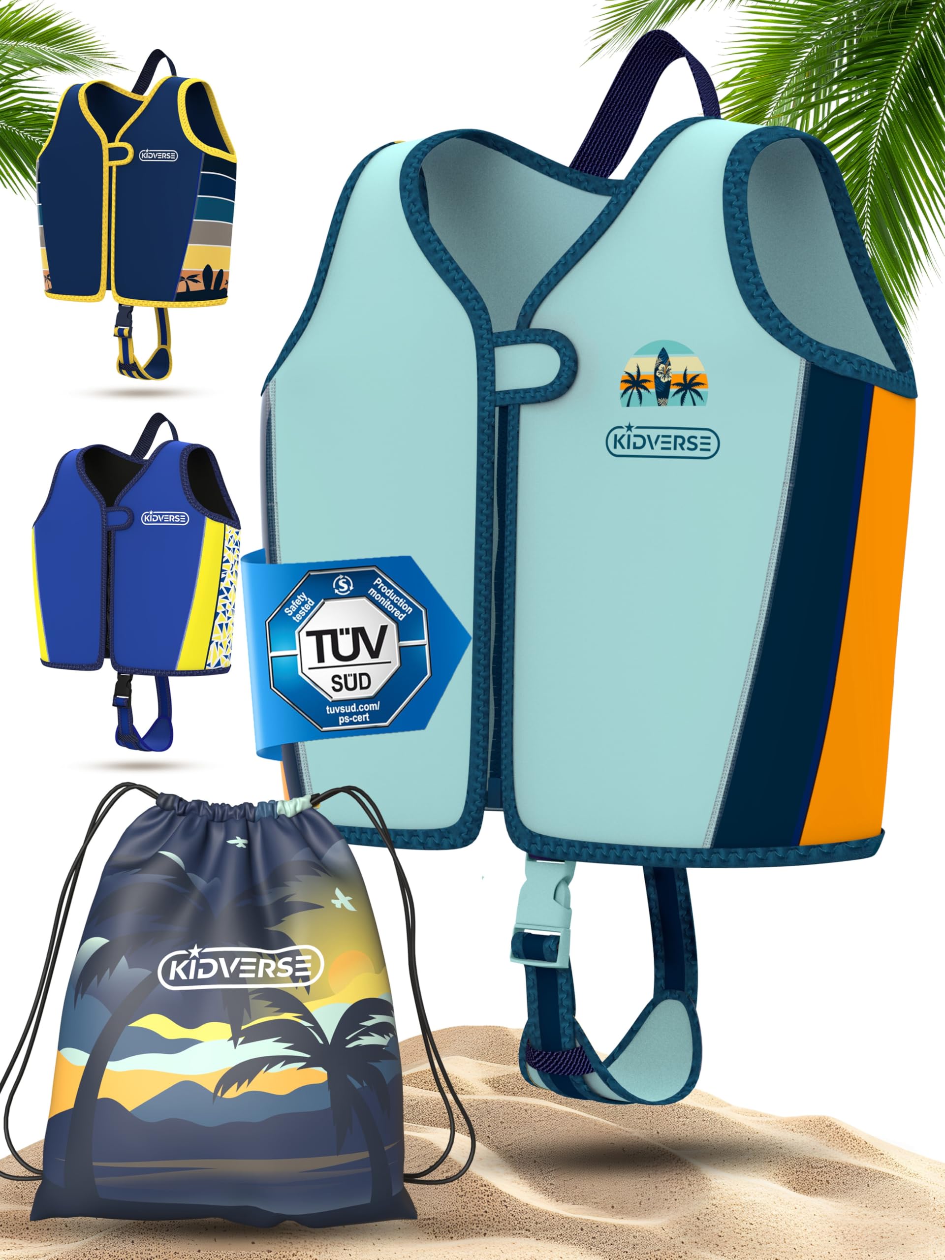 KIDVERSE Schwimmweste Kinder - Testsieger & TÜV geprüfte Schwimmhilfe für Kinder ab 2 Jahre mit verstellbarem Auftrieb - CE-Zertifiziert mit extra weichem Premium Neopren