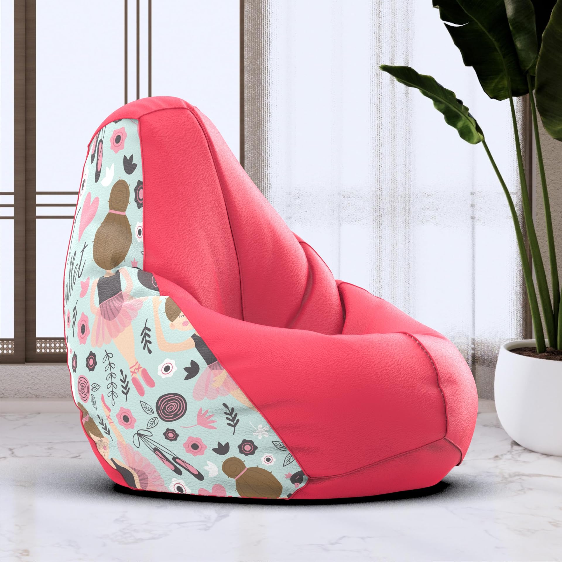 Bean Bag Chair Cover | Size: 1XL | Color: I Love Ballet - H - Pink - Sea Blue | Without Beans | Premium Leatherette Cover (CMF 2725)-image-46