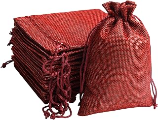 Uigidori 30 Pcs Burlap Gift Bags with Drawstring, 4 x 6 Inches Premium Linen Jewelry Pouches, Burlap Favor Sacks, Rustic Gift Wrap Pouche for Wedding Favors, Party, Advent, Christmas (Wine Red)