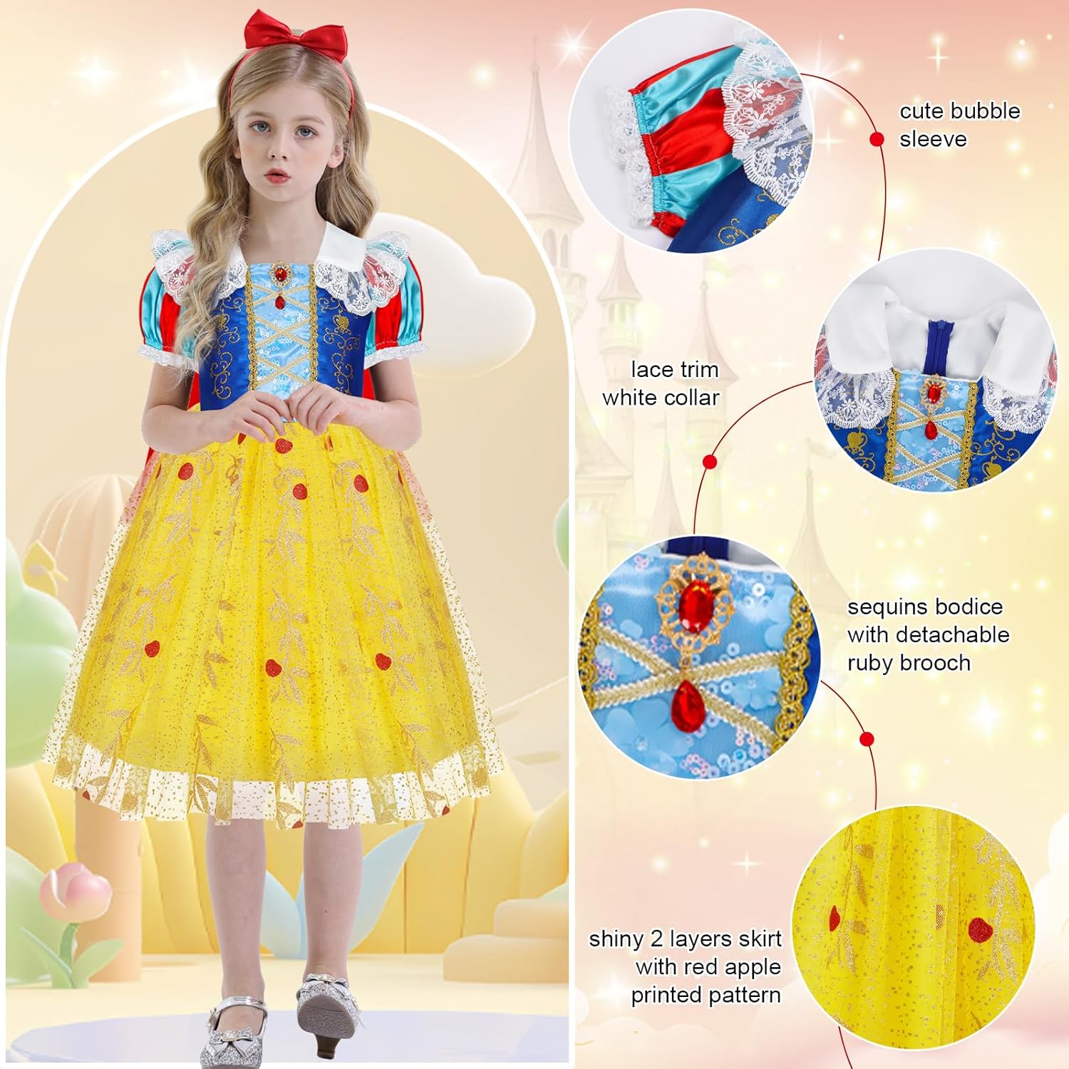 COTRIO Halloween Costumes Princess Dress Up for Girls Kids Dress Up Clothes Toddler Birthday Outfit with Accessories - Image 4