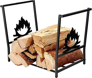 Alyoen Firewood Rack Indoor & Outdoor, Rustproof Metal Wood Rack & Lumber Storage Rack, Sturdy Firewood Holder and Fireplace Accessories, Fireplace Log Holder for Stove & Fire Pit (Black)