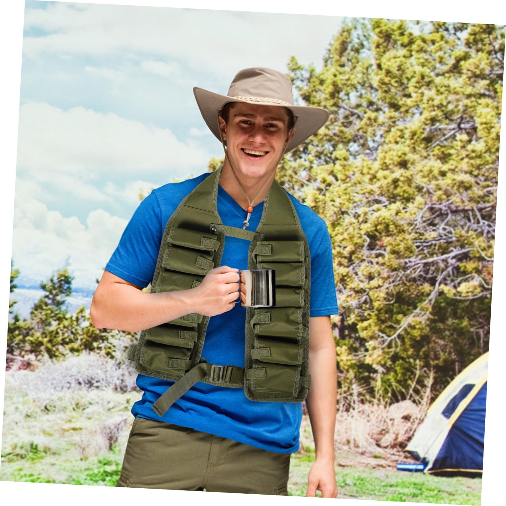 Hemobllo Ceinture Porte-bière Design Boucle Pratique Plusieurs Poches en Toile Ajustable pour Camping et Randonnée en Plein Air