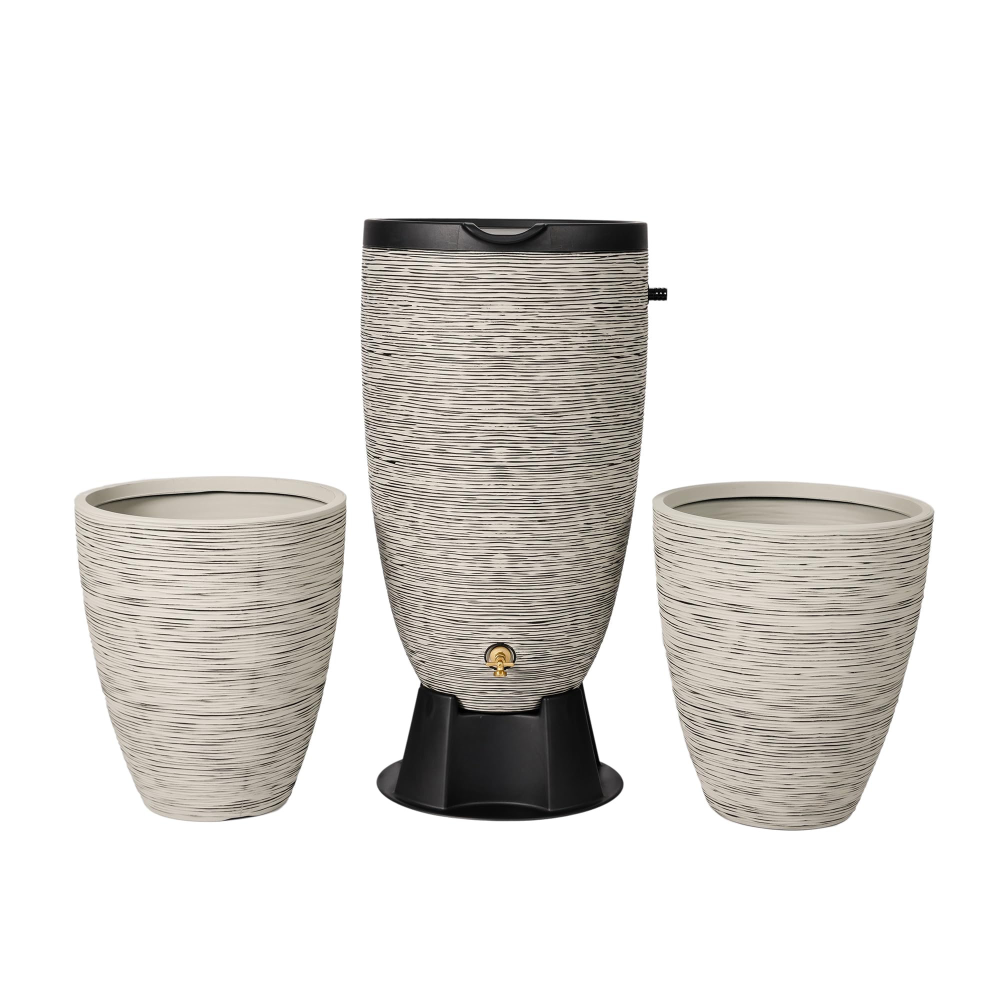 Newport 50‑Gallon Flat‑Back Rain Barrel with Stand &amp; Planter Bundle – Slate | Removable Lid, UV-Stabilized Outdoor Water Storage