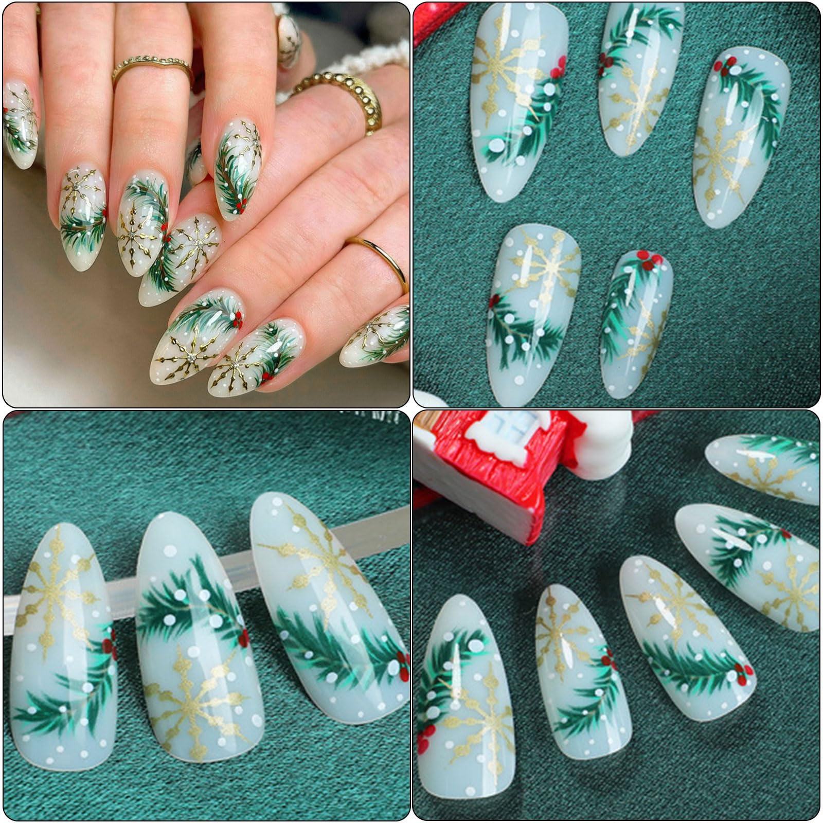 Eleganti Unghie Artificiali di Natale Premere Su Unghie Almond Unghie Finte Coperture Piene Stick On Unghie Acriliche