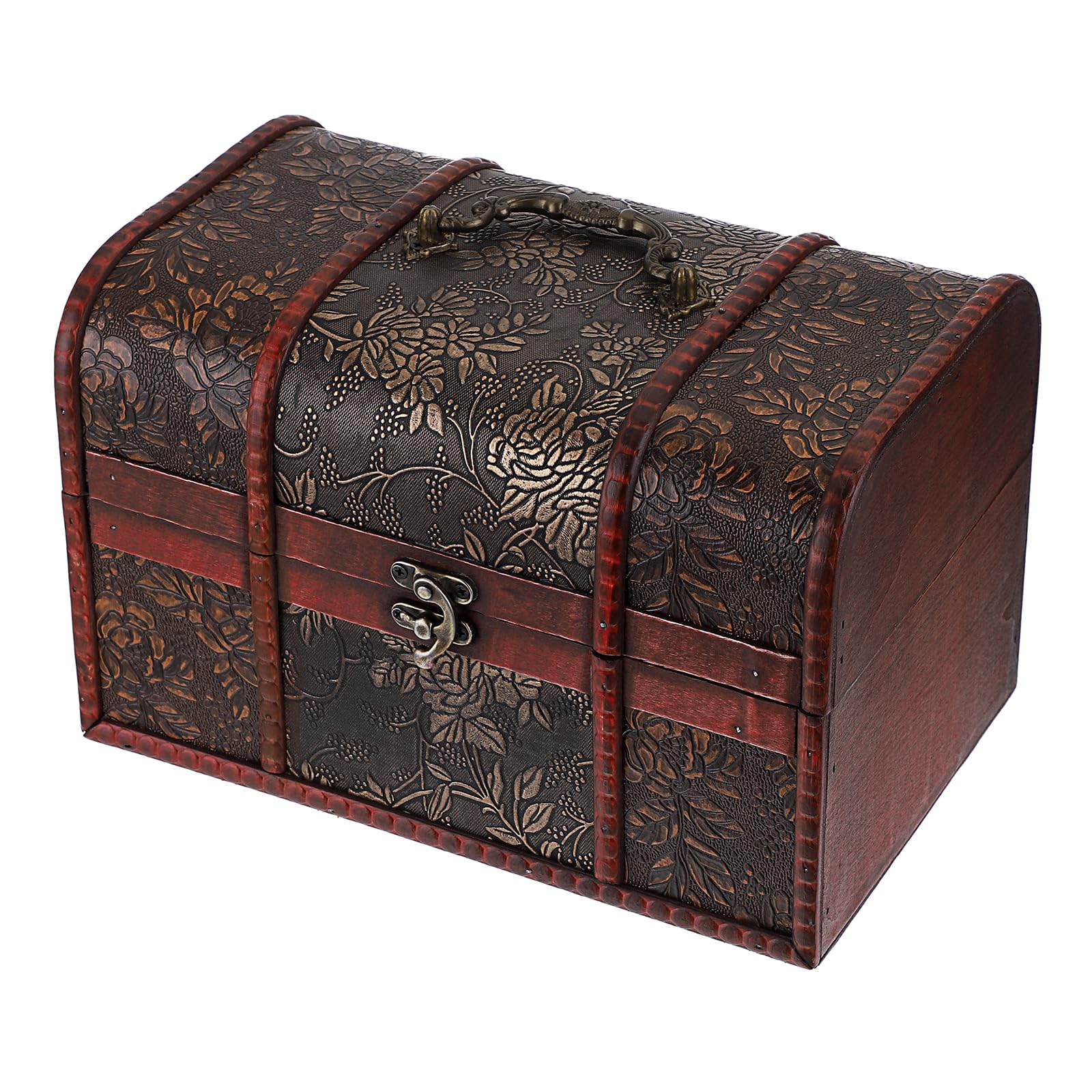Coffret au trésor en bois - Malle au trésor avec fermeture métallique vintage - Boîte de rangement coffret à bijoux - Cadeau pour mariage, Noël et Anniversaire (25 x 17 x 16cm)