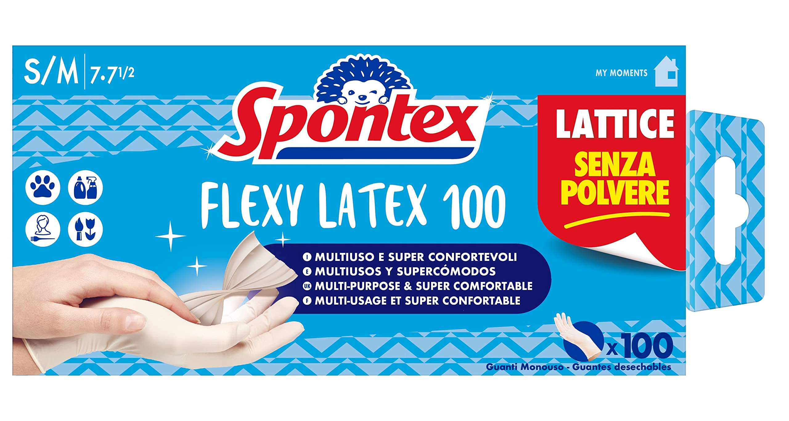 Spontex Guanti in Lattice Flexy Latex x 100 Mapa , Guanti in Lattice, Monouso, 100 Pezzi, Taglia S/M