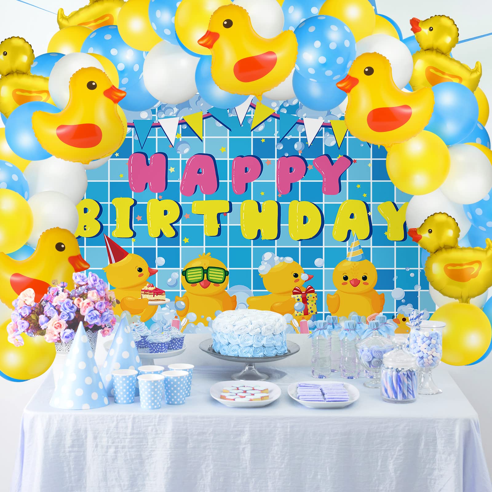 156-Piece Duck Balloons Garland Kit - 18/10/5 Inch Latex & Foil Balloons For Parties