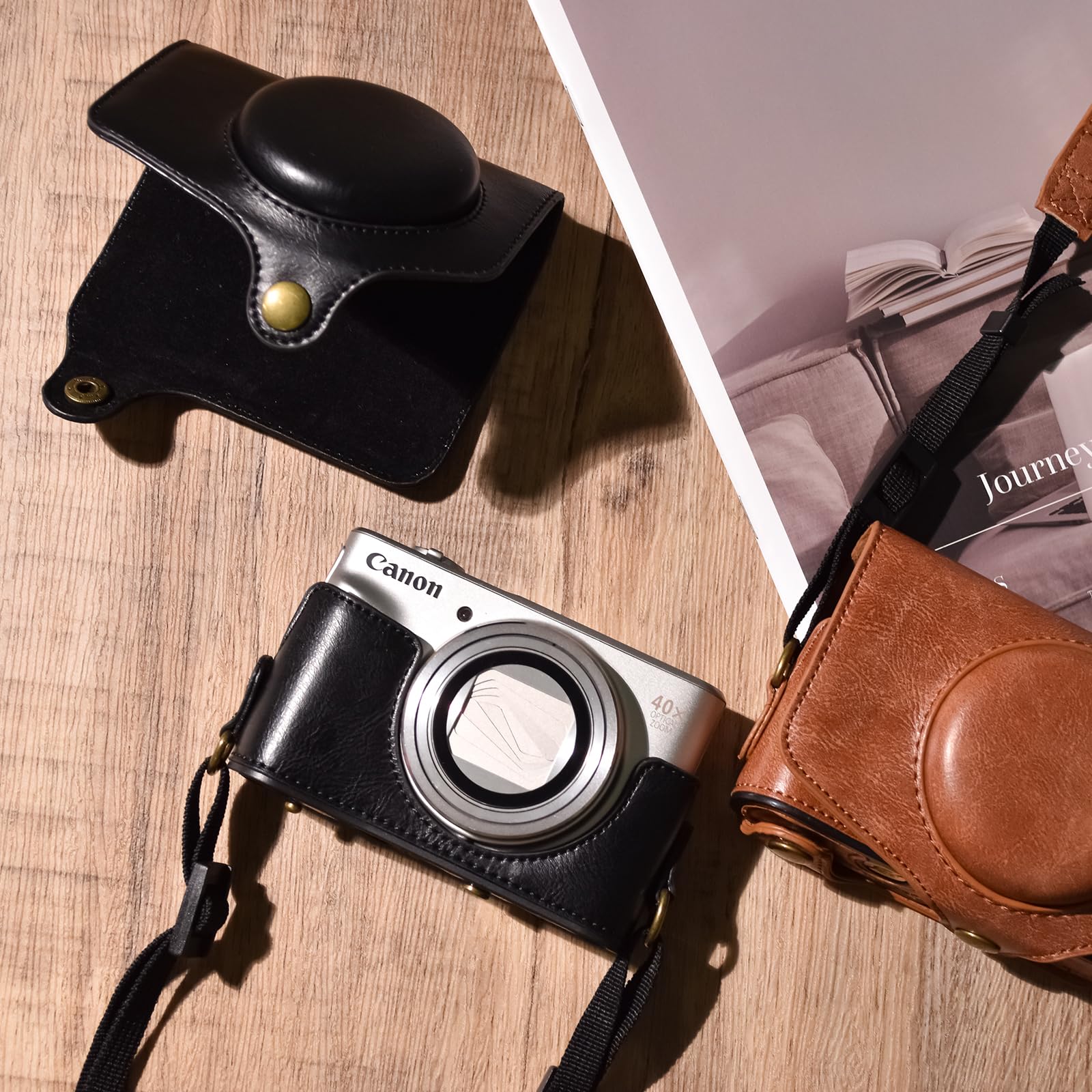 kinokoo Housse de Protection pour Canon PowerShot SX720 HS SX730 SX740 HS Appareil Photo, Étui en Cuir PU PowerShot SX720/SX730/SX740 HS Caméra avec Bandoulière Ajustable - Noir
