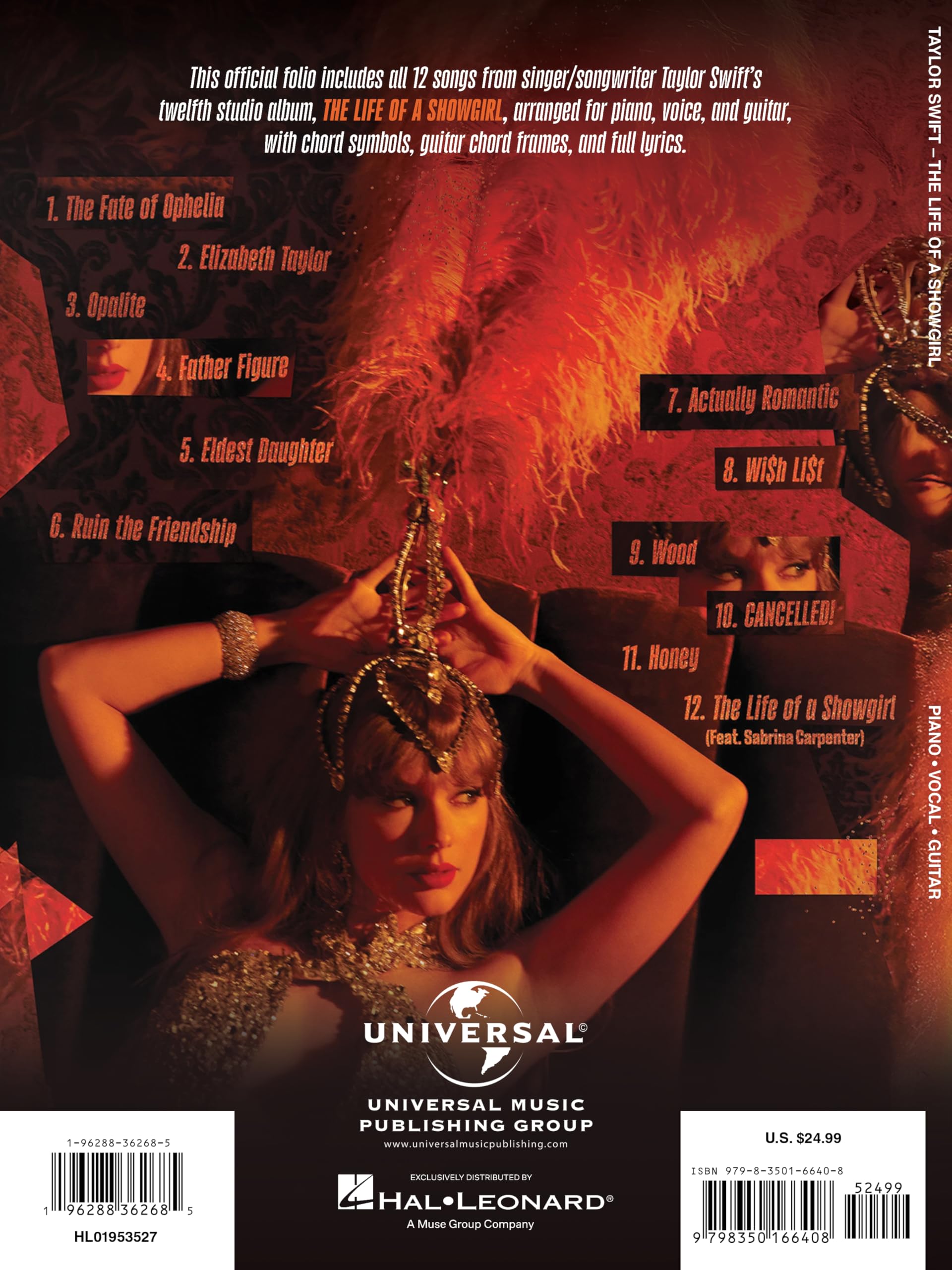 Taylor Swift - The Life of a Showgirl | Partitions Piano, Voix & Guitare | Recueil Officiel Pop Rock Album Complet 12 Titres pour Chanteurs, Pianistes et Guitaristes Tous Niveaux