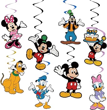 16 Pcs Mickey Hanging Swirl Decorations, Pre-Strung Birthday Party Supplies