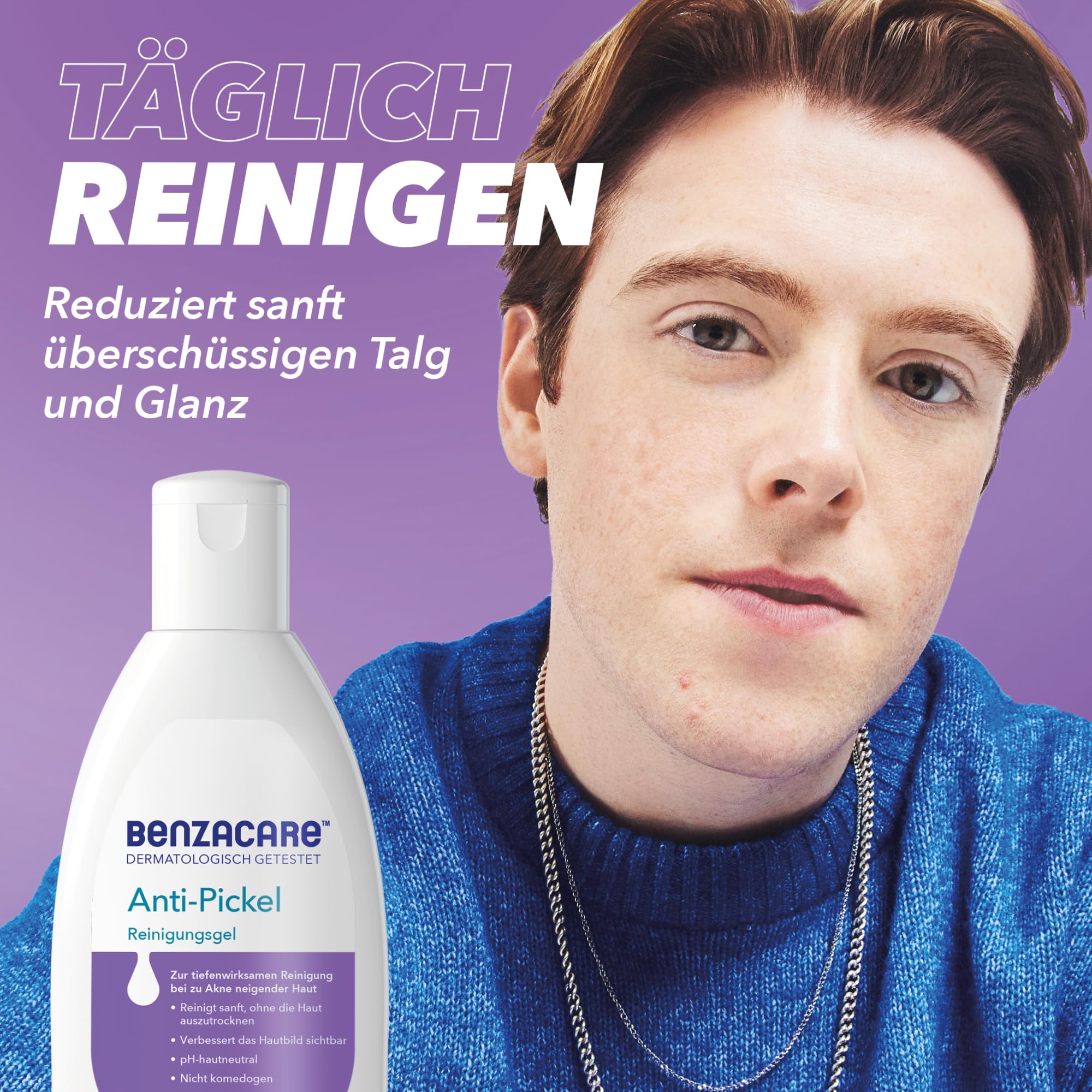 BENZACARE Anti-Pickel Set: Reinigungsgel (120 ml) + Power Patches Skin Repair (23 Stk) + Feuchtigkeitspflege LSF 30 (50 ml) - für zu Pickel neigende Haut, reduziert Rötungen & spendet Feuchtigkeit