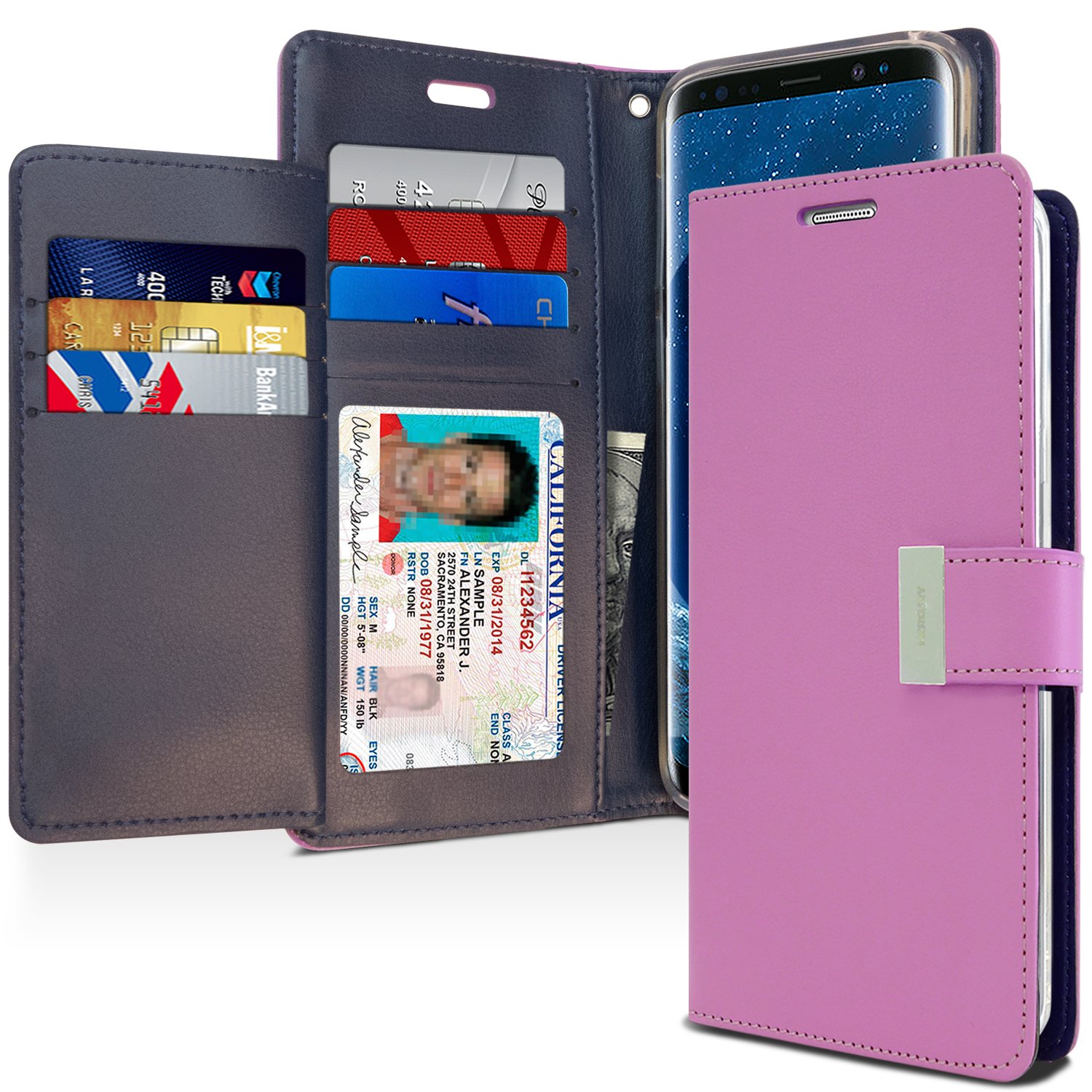 GoosperyRich Wallet for Samsung Galaxy S9 Plus Case (2018) Extra Card Slots Leather Flip Cover (Purple) S9P-RIC-PPL