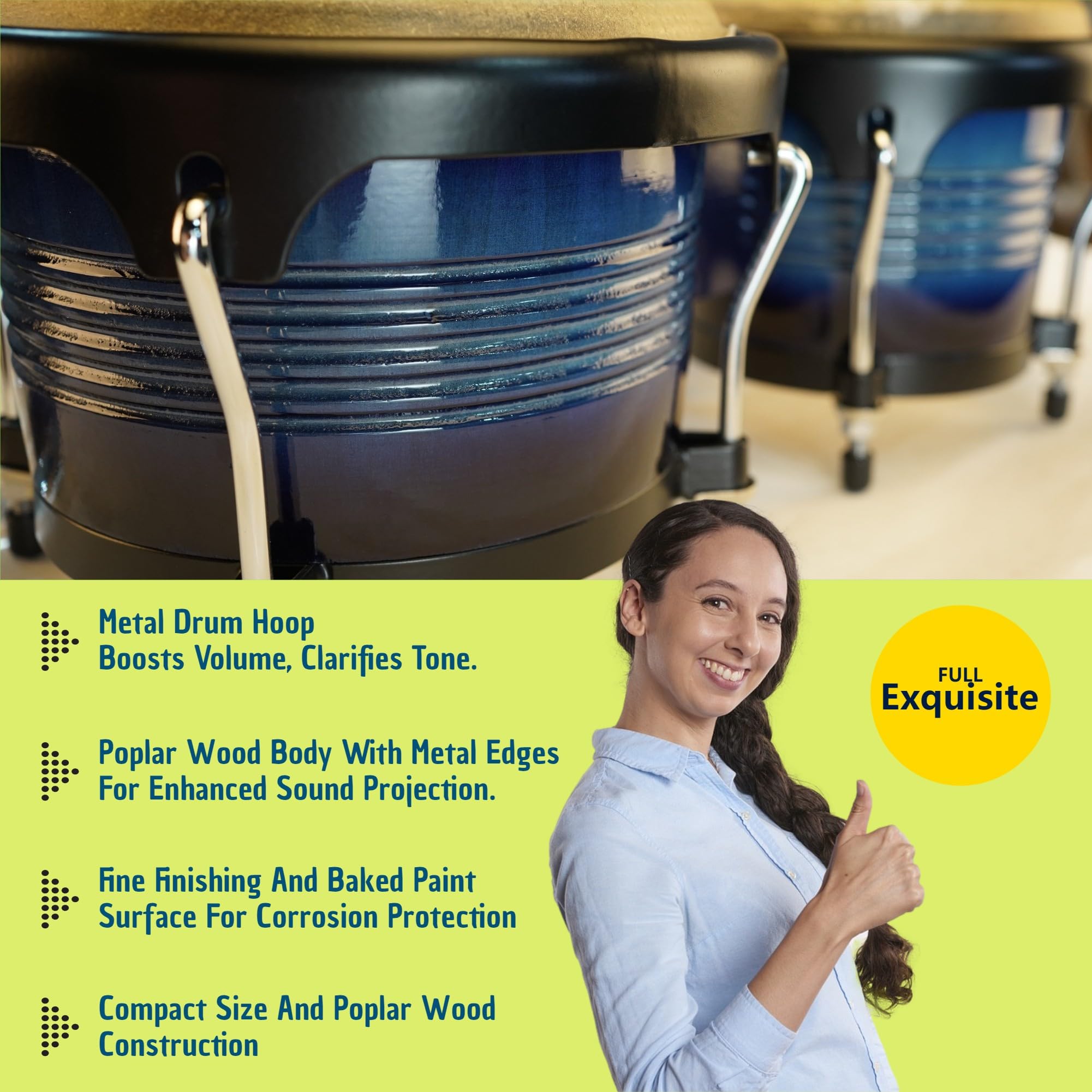 BAHAMUT Bongo Schlagzeug-Set, 17,8 cm + 22,9 cm, Holz-Bongos, Geschenk für Erwachsene, ideal für professionelle Spieler, mit Stimmschlüssel und wasserdichter Tasche