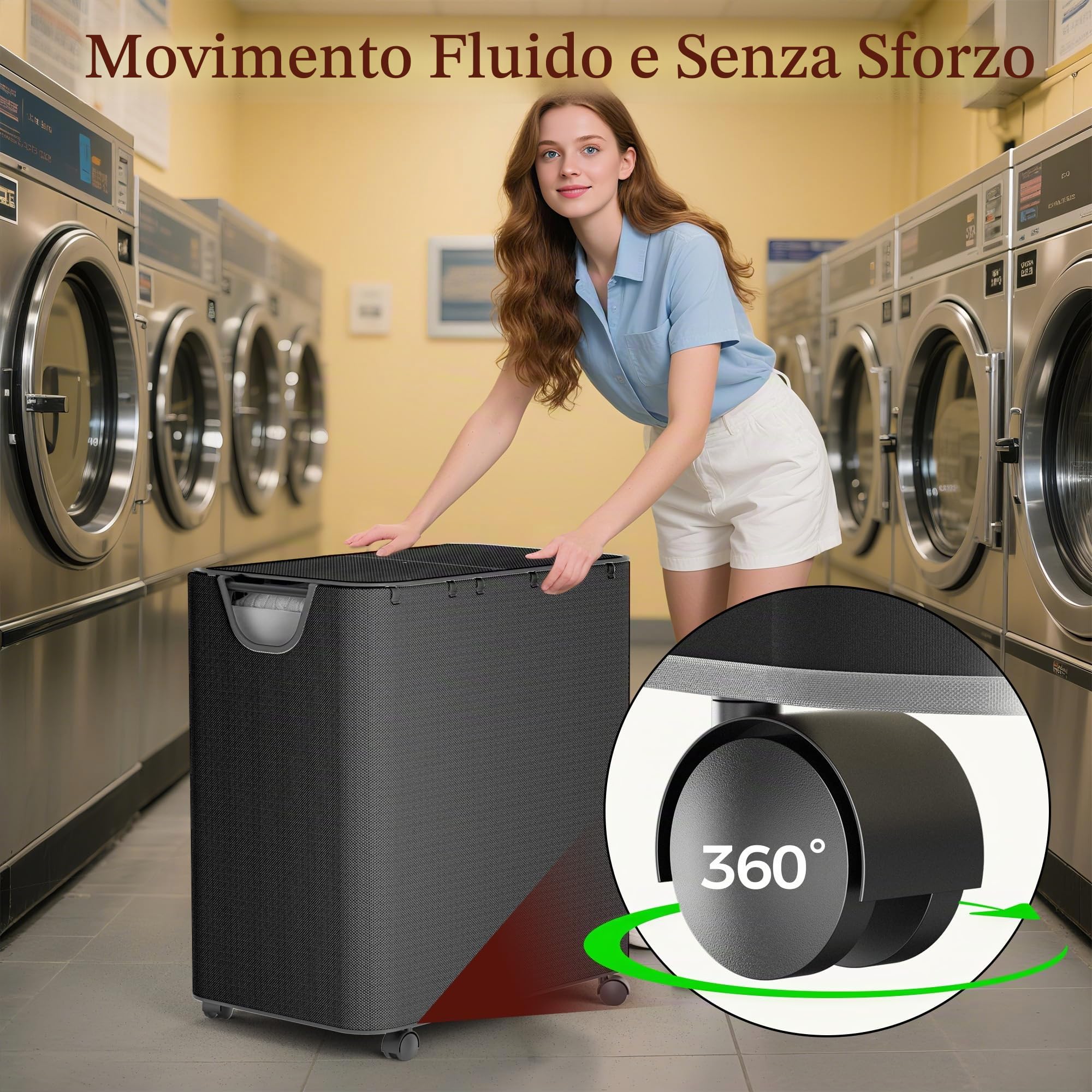 LAMU Cesto portabiancheria a 3 scomparti, cesto portabiancheria da 180 l, con coperchio, 3 scomparti e 6 sacchetti per la biancheria, rimovibile, montaggio rapido, per bagno, camera da letto