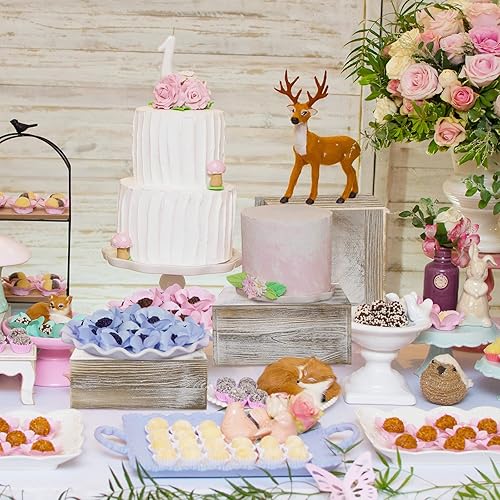 Miniatura 7 de Sieral Soporte cuadrado de madera encalada, 3 piezas, soporte para tartas estilo caja, para cupcakes, aperitivos, postres, rústico, soporte para