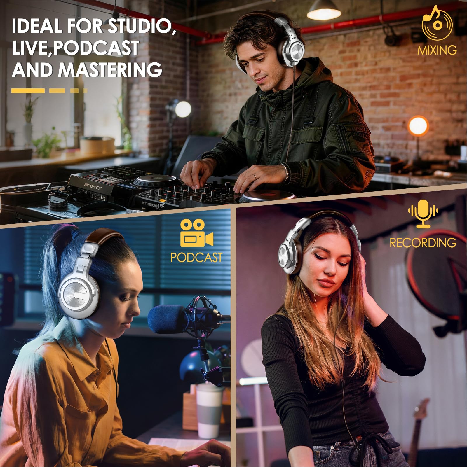 Cuffie over-ear USB C cablate, monitor da studio e mixing, cuffie professionali per DJ, con jack da 6,35 mm/3,5 mm/tipo C, per DJ, podcast, chitarra, AMP, pianoforte, tastiera, registrazione