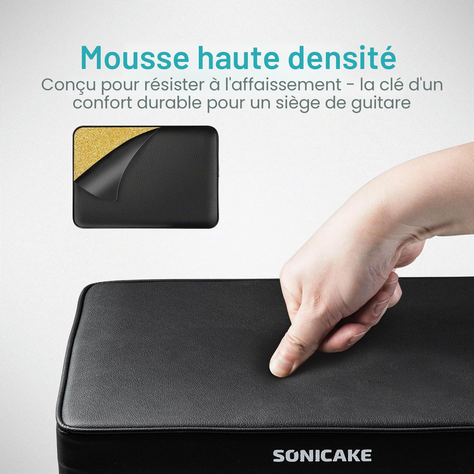 SONICAKE Banc de Piano Réglable, Tabouret pour Clavier avec Rembourrage Épais de 6 cm, Pliable et Portable pour Piano, Orgue, Synthétiseur Noir
