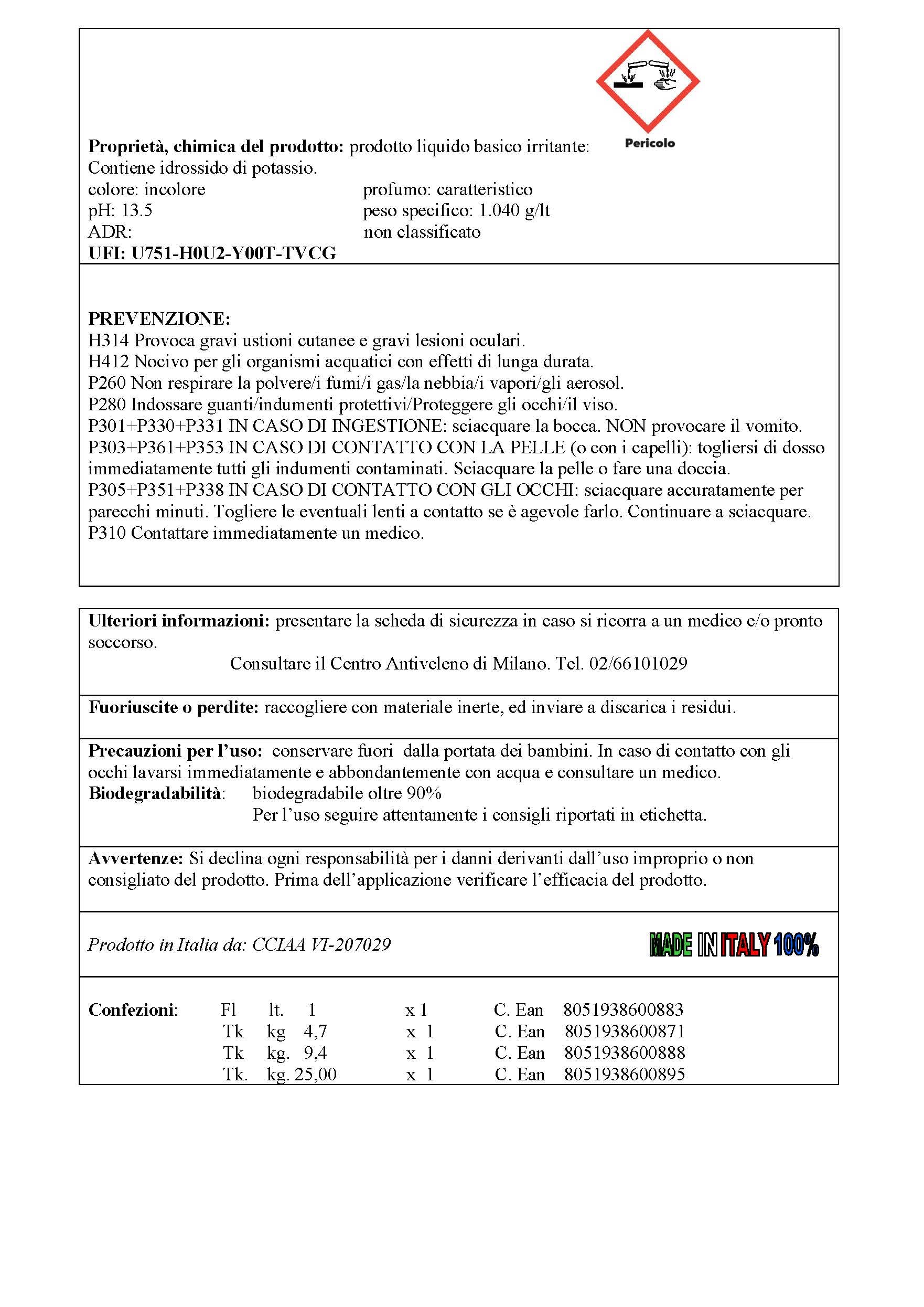 PIP Detergente Macchine Lavapavimenti Pavinet, Concentrato, TK UN LT..10 = Kg. 10,8 Pavimento Industriale, Piscina, Marmo, Ceramica, Linoleum, Cemento