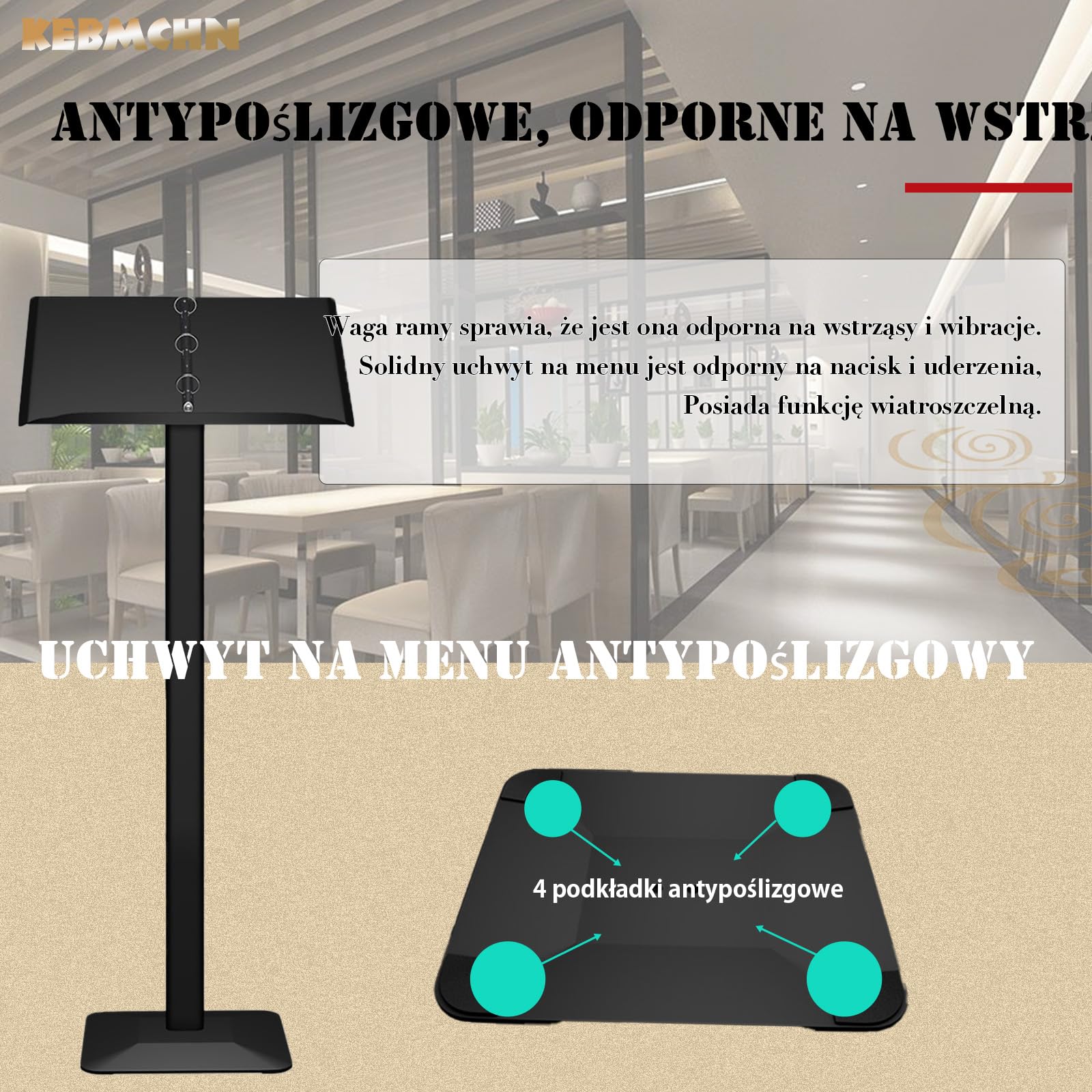 Stojak na informacje, czarny, Rozmiar panelu informacyjnego (490 x 355 mm), stojak reklamowy, stojak na plakaty, Półką na prospekty miejsce na karty menu, Do menu, informacji, broszur (czarny)