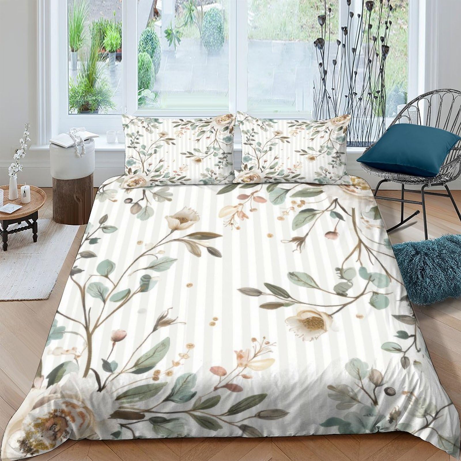 3D Printed Botanical Quilt Cover, Microfiber Duvet Cover Hidden Zipper for