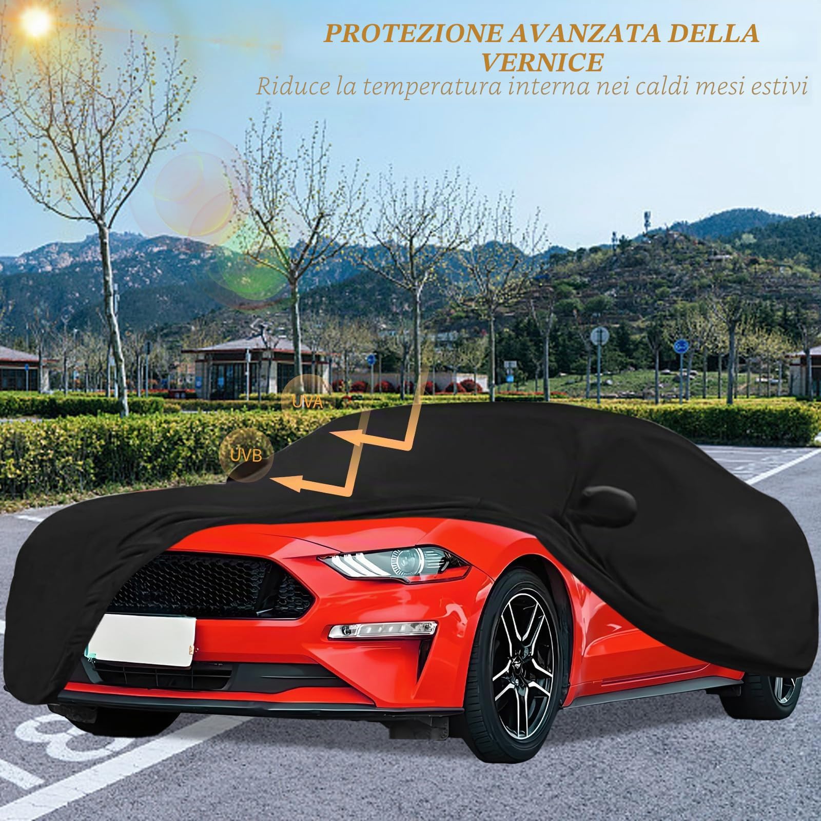 Telo di copertura auto premium per interni, in tessuto elasticizzato, compatibile con Ford Mustang 2005-2024, copertura completa per auto per protezione dal sole e dalla polvere, fodera protettiva in