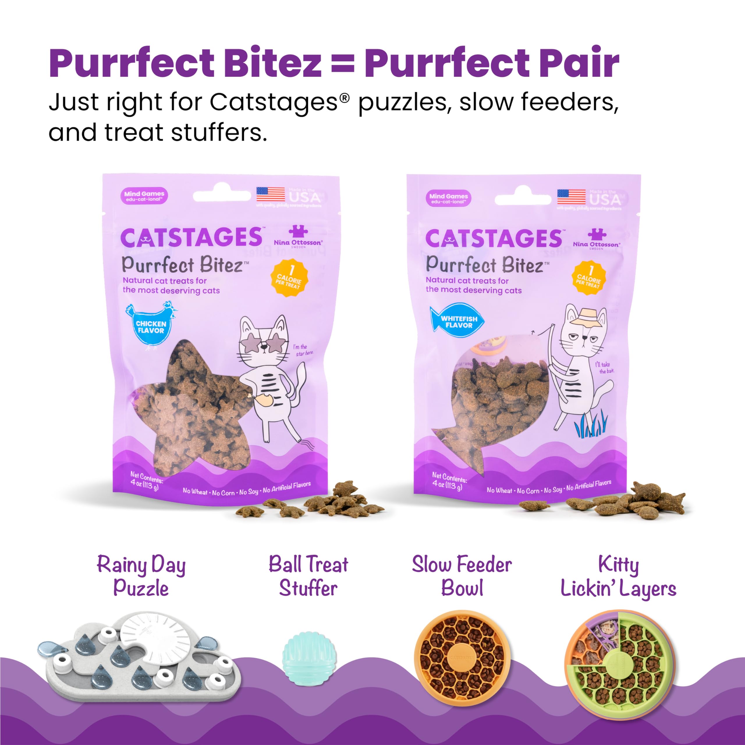 Catstages Nina Ottosson Rainy Day Puzzle & Play - Interaktives Intelligenz-/Snackspielzeug für Katzen