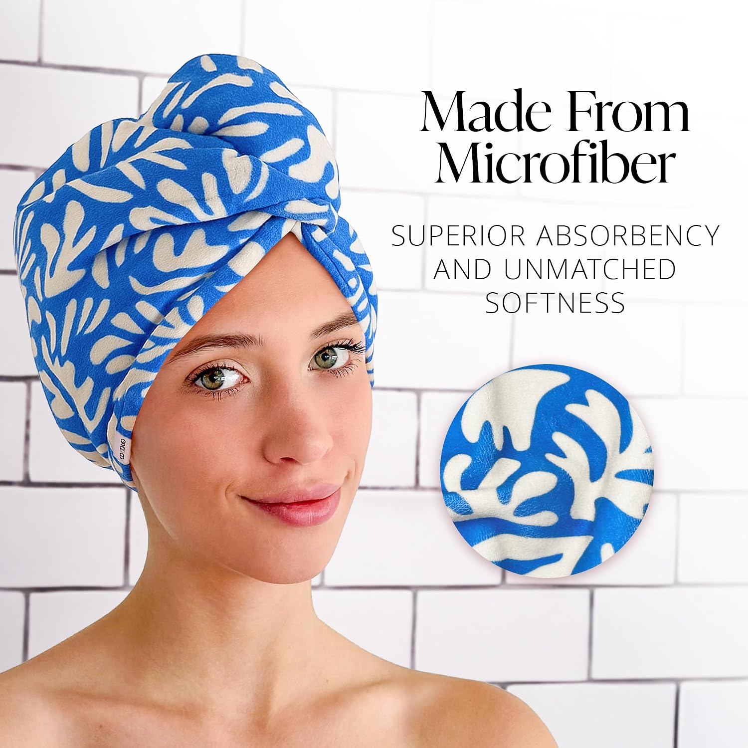 GRACE & COMPANY Luxe Microfiber Hair Towel Wrap for Women - Super Absorbent Quick Drying Towel for Curly, Long and Natural Hair - Porto