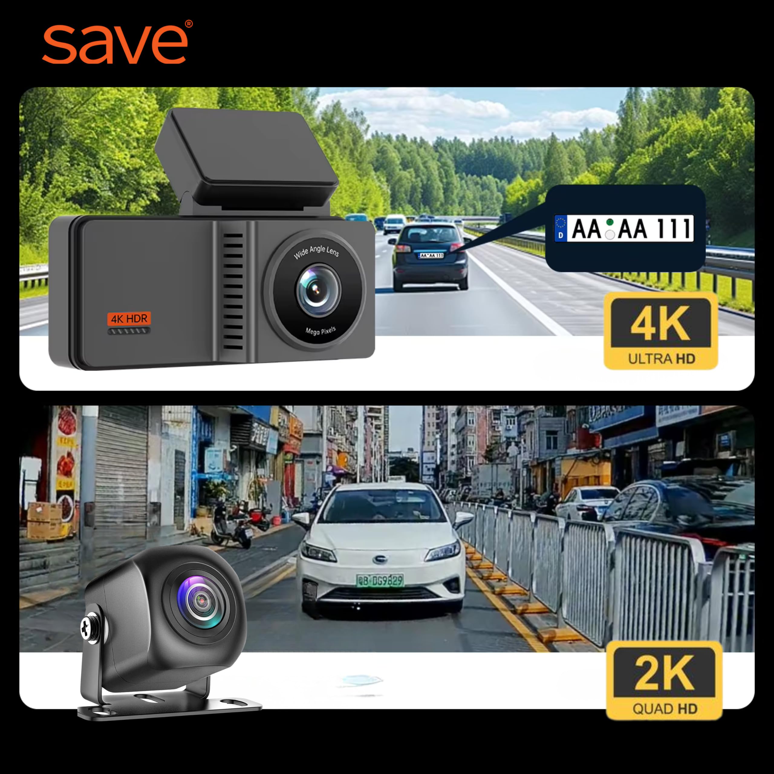 KAMERA SAMOCHODOWA WIDEOREJESTRATOR KAMERA COFANIA 4K PRZÓD 2K TYŁ MENU PL