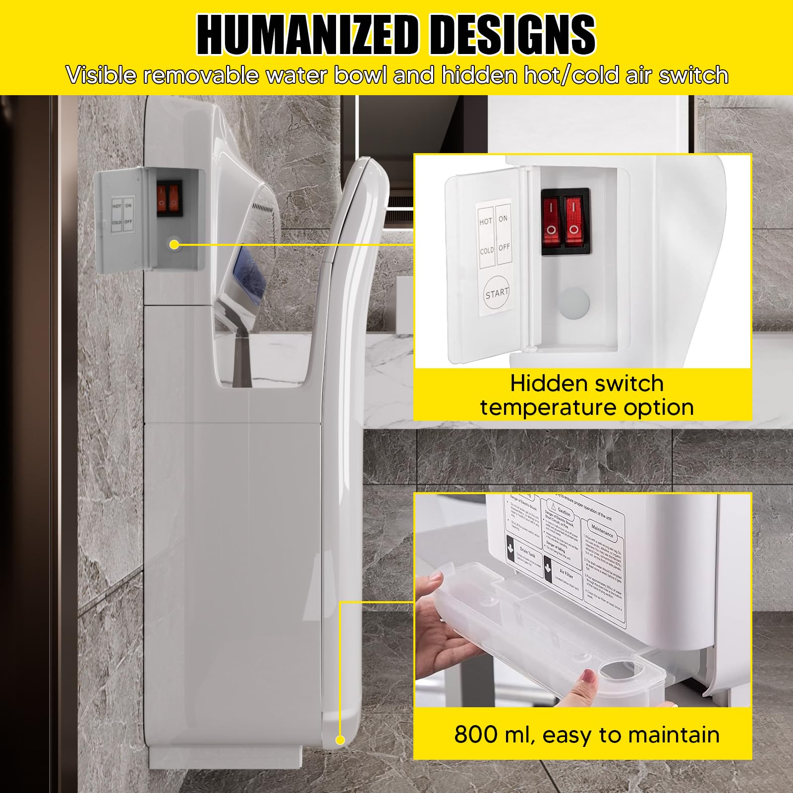 VELPAX 2000W sèche-Mains,sèche-Mains électrique Commercial,avec AEPH Filtre,10-12 Secondes pour sécher,Convient aux salles de Bains publiques, aux Cuisines et aux Bureaux
