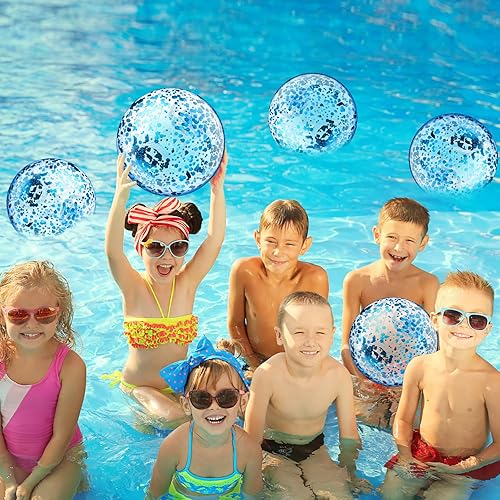 Miniatura 5 de Threan 100 Pack Mini Glitter Beach Ball Bulk 5 Inch Inflatable Sequin Beach Balls Clear Pool Toys Beach Party Decorations with Confetti for Boys