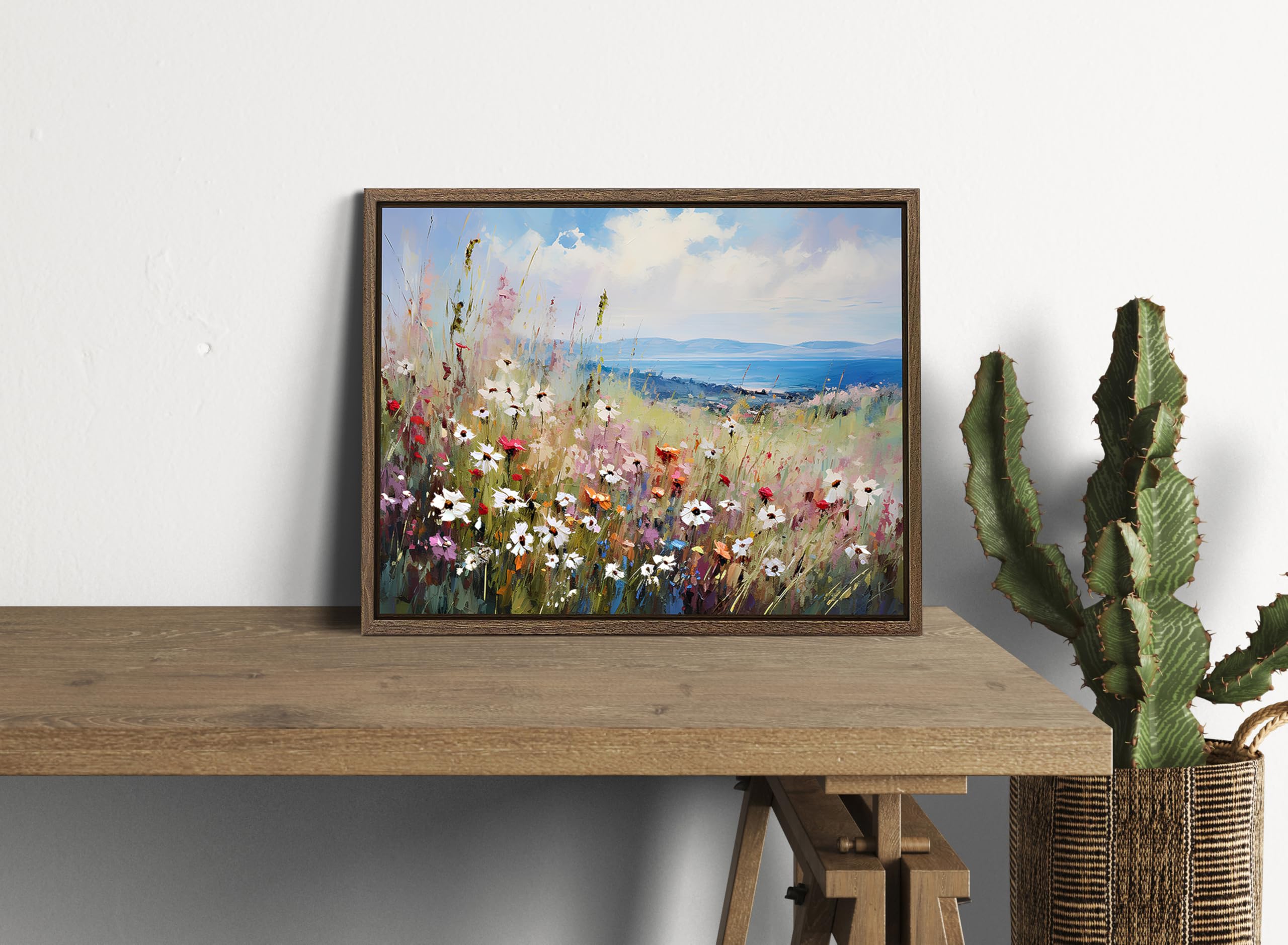 Abstract Wildflower Wall Art Colourful Flower Pictures for Living Room Decor Rustic Floral Landscape Canvas Prints Nature Coastal Scenery Framed Artwork for Bathroom Home Decorations 20x25cm - Image 4