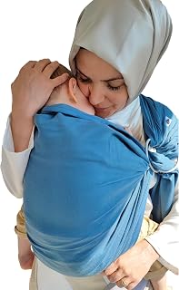 Shabany® - Pañuelo portabebés con anillo, 100% algodón orgánico, portabebés para recién nacidos de hasta 15 kg, incluye instrucciones (idioma español no garantizado), color azul