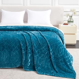Soft Cozy Fleece Queen Size Blanket, 90x90 Inches – Lightweight Plush Blanket for Bed, Fuzzy 3D Jacquard Design - Teal