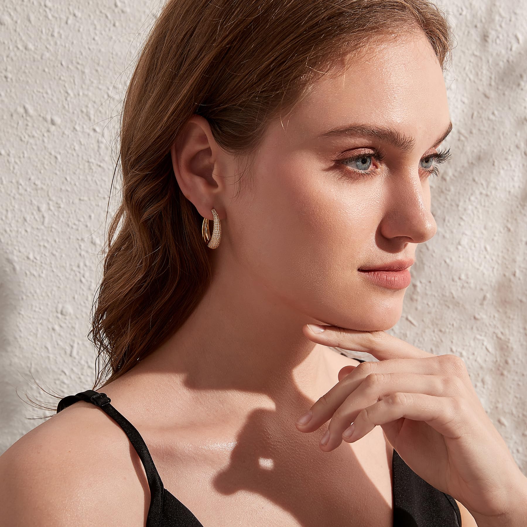 Jiamiaoi Pendientes de Aro Grandes de Oro Blanco 18k - Aretes de Plata de Ley Con Perlas - Pendientes Colgantes 22mm-40mm