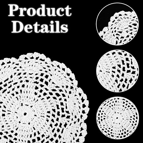 Miniatura 3 de 6 manteles individuales de encaje blanco, 7.87 pulgadas, redondos, vintage, hechos a mano, manteles individuales y posavasos de algodón de ganchillo