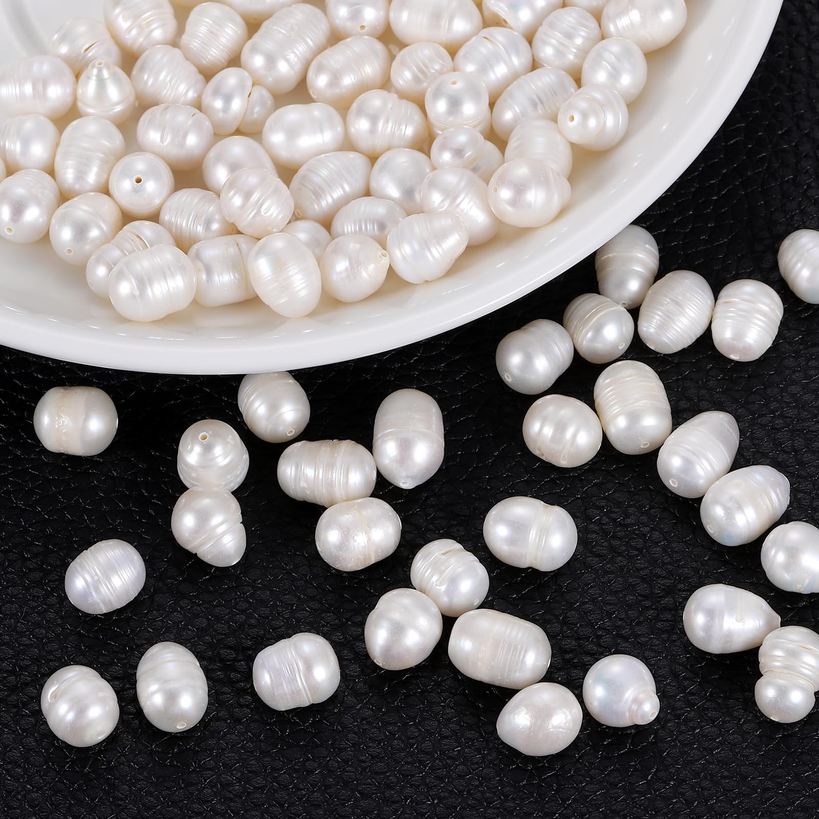 Perles d'eau douce ovales de 9 mm à 10 mm en nacre blanche pour fabrication de bijoux DIY