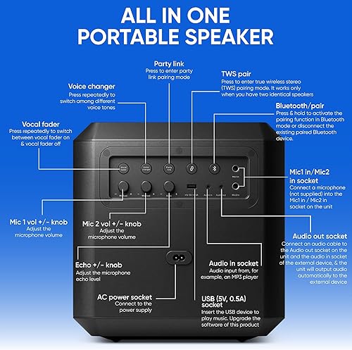 Miniatura 3 de Philips Altavoz Bluetooth X4207 para fiesta, altavoz inalámbrico de 100 W con sonido potente y graves profundos, compatible con USBAUXTWS, entrada