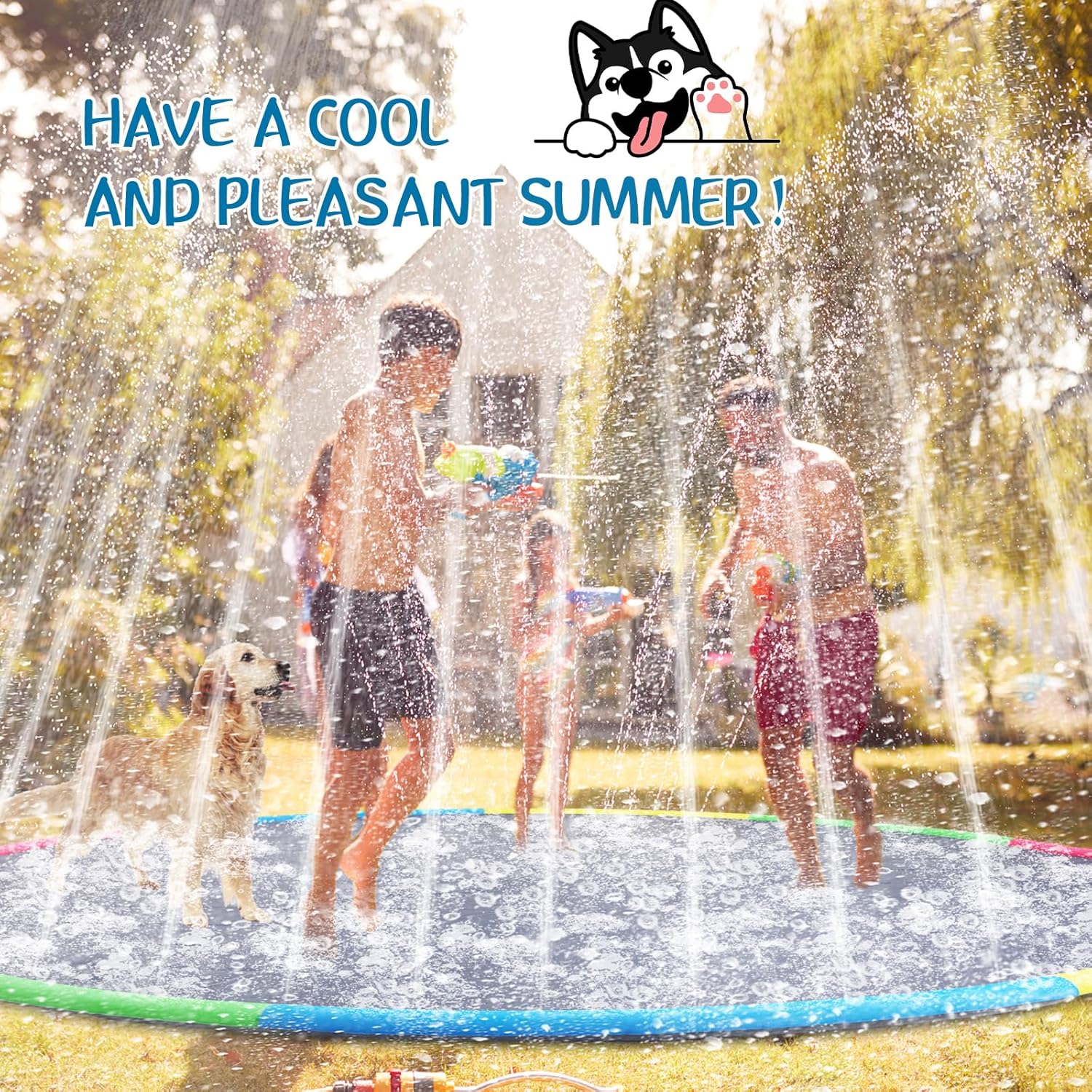 Lewtemi 10 ft Extra Large Non-Slip Splash Pad 120" for Adult Kids and Dog, Giant Thicken Sprinkler Pool Summer Outdoor Toys Fun Backyard Fountain Play Mat for Family Pet Dog(4 Colors,Lovely Style)
