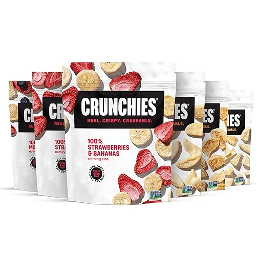 Crunchies Frutas liofilizadas, frutas crujientes 100% naturales, sin OMG y kosher, paquetes de aperitivos de frutas liofilizadas resellables,