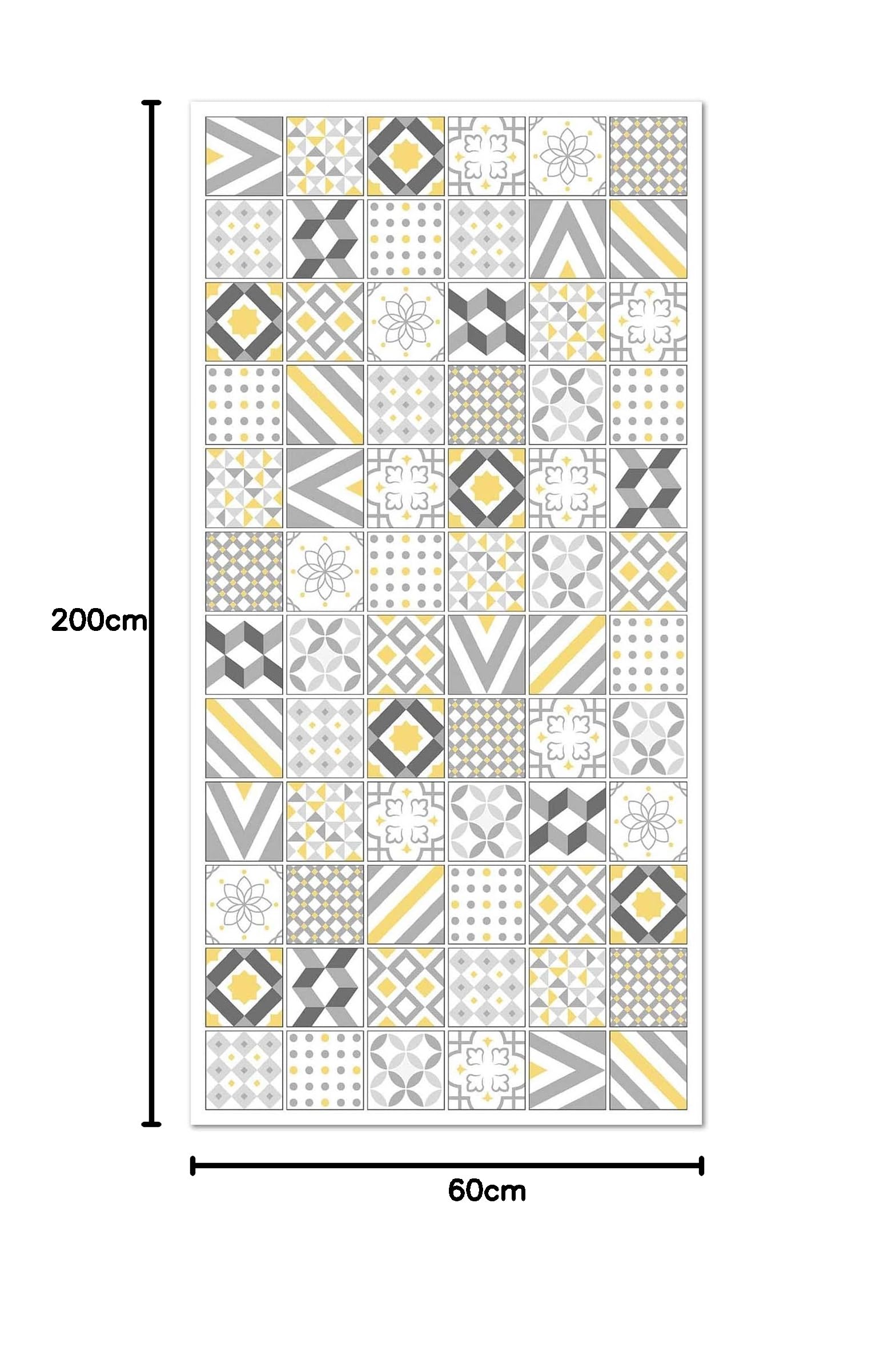Panorama Tapis Vinyle - Modèle Carreaux Ciments Love Jaune 60x200 cm - Différentes Tailles - Deco Maison, Cuisine, Chambre et Exterieur